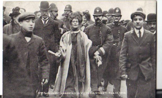 Mrs Pankhurst arrested while leading a deputation to Parliament